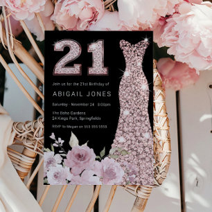 Blush & Rose Gold Gown 21. Geburtstag Party Einladung