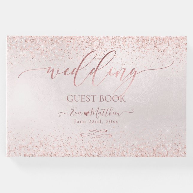 Blush Rose Gold Imitats Glitzer Hochzeit Gästebuch (Vorderseite)