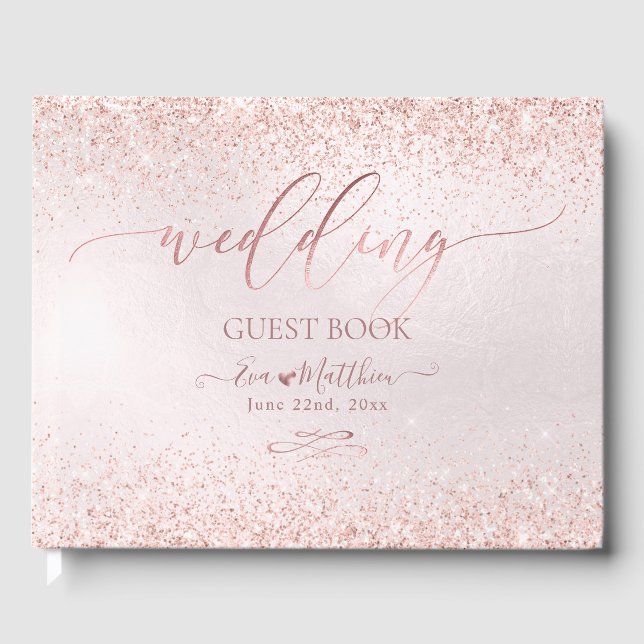 Blush Rose Gold Imitats Glitzer Hochzeit Gästebuch (Vorderseite)