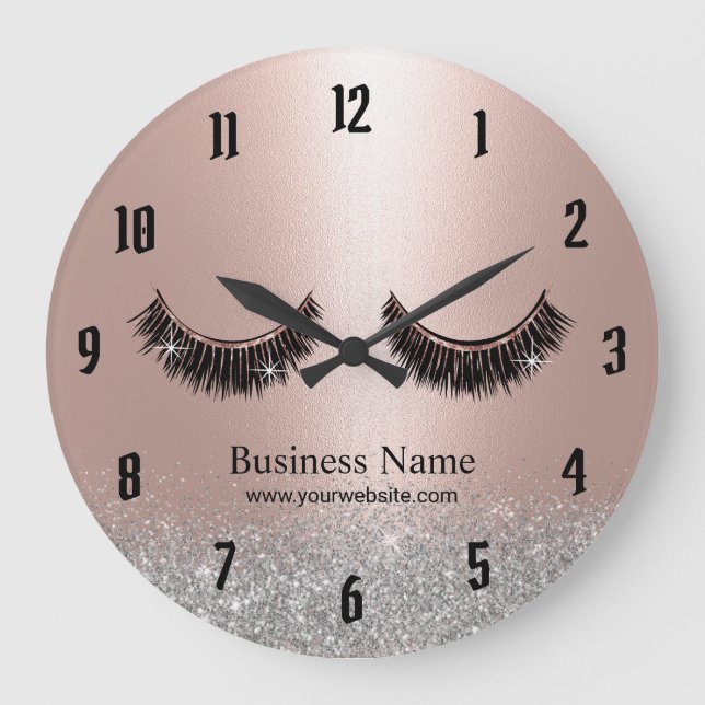 Blush Rose Gold Lashes Makeup Artist Beauty Salon Große Wanduhr (Vorderseite)