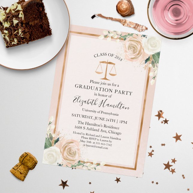Blush & Rose Gold Law School Graduation Party Einladung (Von Creator hochgeladen)