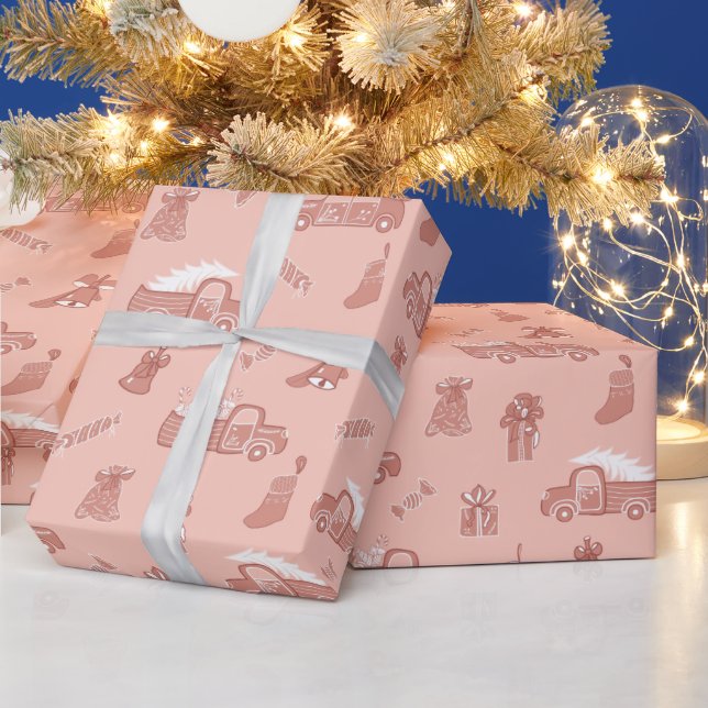 Blush Rose Gold LKW Niedlich Weihnachten Geschenkpapier (Feiertage)