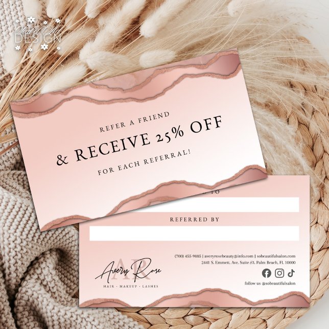 Blush Rose Gold Marble Agate Beauty Referrkarte Visitenkarte (Von Creator hochgeladen)