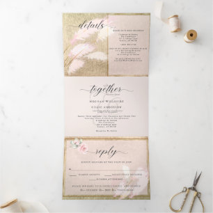 Blush Rose Gold Pampas Gras Dreifach Gefaltete Einladung