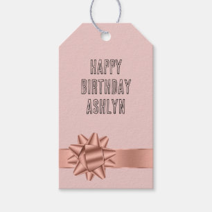 Blush Rose Gold Ribbon Bow Geburtstag Geschenkanhänger