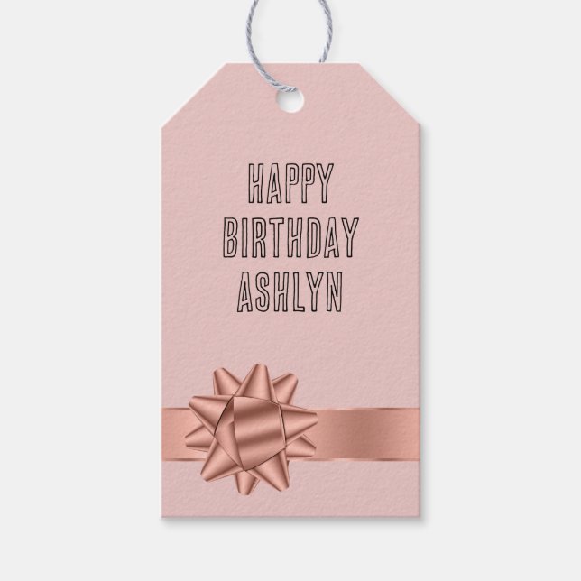 Blush Rose Gold Ribbon Bow Geburtstag Geschenkanhänger (Vorderseite)
