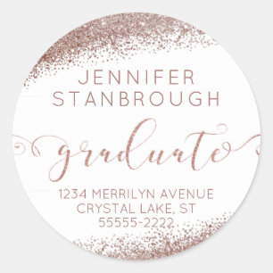 Blush & Rose Gold Script Graduate Rücksendeadresse Runder Aufkleber