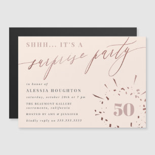 Blush & Rose Gold Script Überraschendes Party Magneteinladung
