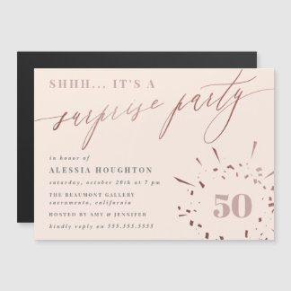 Blush & Rose Gold Script Überraschendes Party Magneteinladung