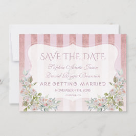 Blush Rose Gold Streifen Weiße Blume Hochzeit Save The Date