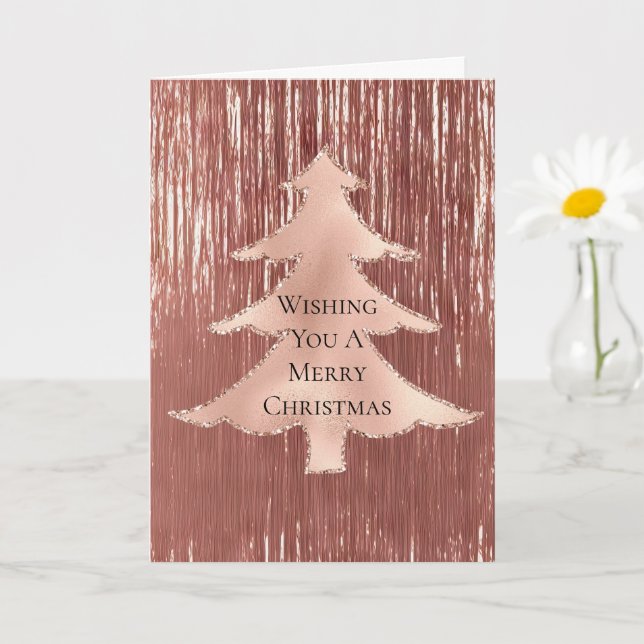 Blush Rose Gold Tinsel Weihnachtsbaum Karte (Kleine Pflanze)