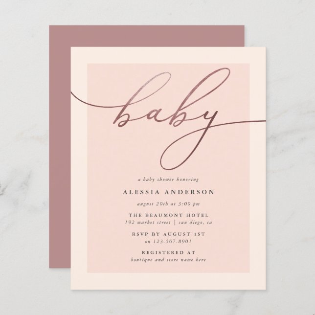 Blush Rose Gold Typografie Girl Baby Dusche (Vorne/Hinten)