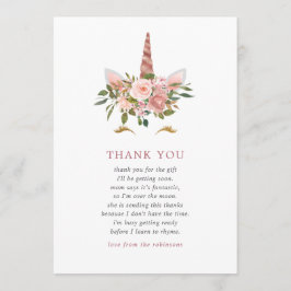 Blush & Rose Gold Unicorn Kinderdusche Vielen Dank Dankeskarte
