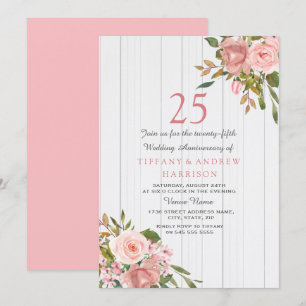 Blush Rose Gold Weiß 25. Hochzeitstag Einladung