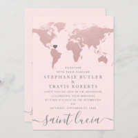 Blush Rose Gold Weltkarte Hochzeit