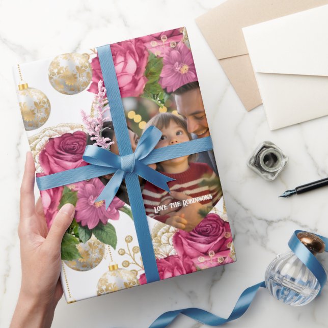 Blush Rose & Goldene Ornamente Maßgeschneidertes F Geschenkpapier (Schenken)