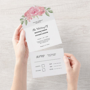 Blush Rose Hochzeit All In One Einladung