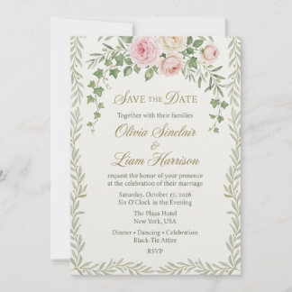 Blush Rose & Ivy Girlande Elegante Save-the-Date-K Einladung