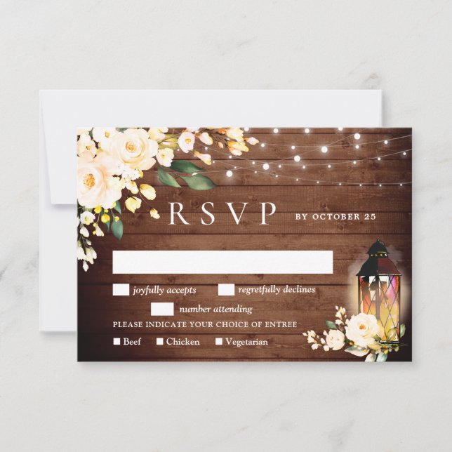 Blush Rose Lattern Rustic Wood Wedding RSVP Karte (Vorderseite)