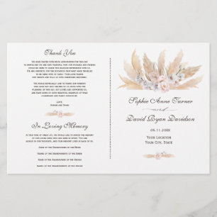 Blush Rose Orchid Pampas Grass Wedding Programm