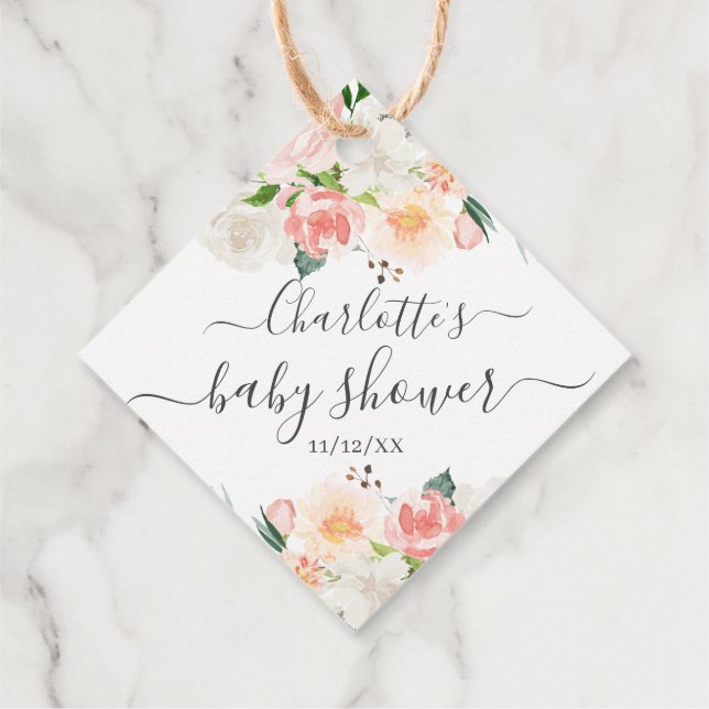 Blush Rose & Peonies Baby Dusche Gefallen Tag Geschenkanhänger (Rückseite)