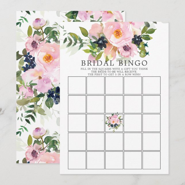 Blush Rose & Peonies BINGO Brautparty Game Einladung (Vorne/Hinten)