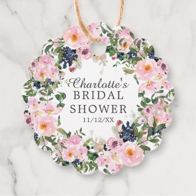 Blush Rose & Peonies Brautparty Gefallen-Tag Geschenkanhänger (Rückseite)