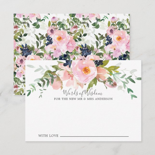 Blush Rose & Peonies Bride Words of Wisdom Card Einladung (Vorne/Hinten)