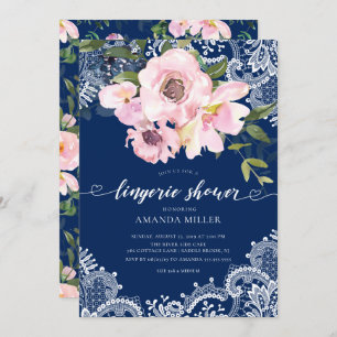 Blush Rose & Peonies Lace Bridal Lingerie Dusche Einladung