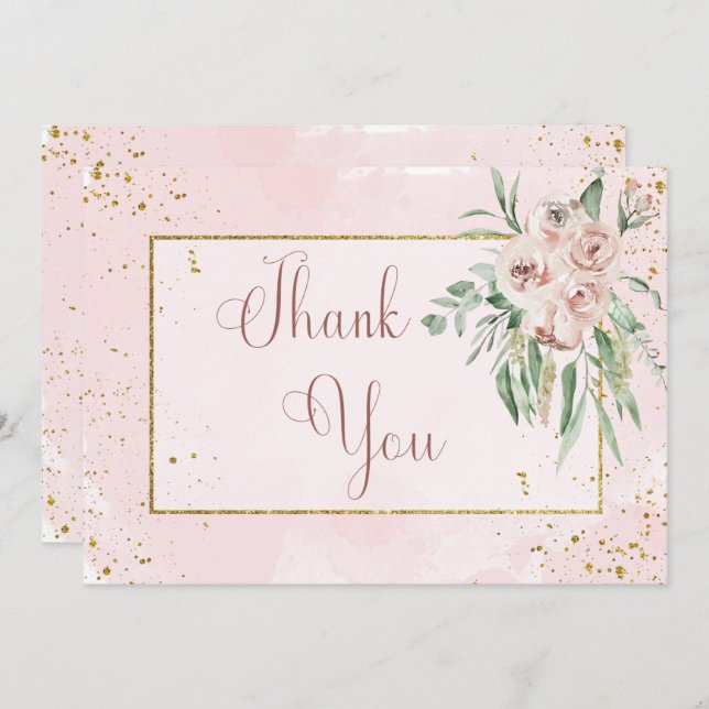 Blush-Rose und Goldakzente Hochzeit Dankeskarte (Vorne/Hinten)