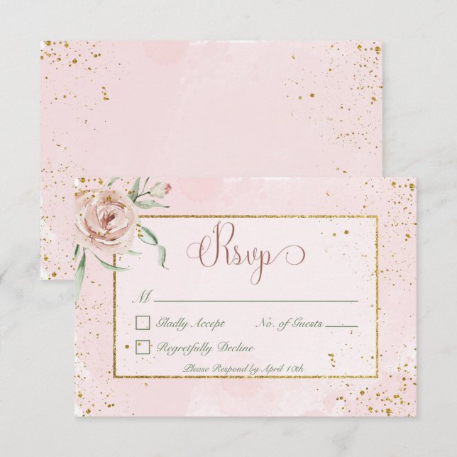 Blush-Rose und Goldakzente Hochzeit RSVP Karte (Vorne/Hinten)
