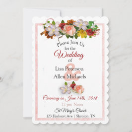 Blush Rose und Maroon Floral Wedding Einladung