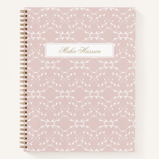 Blush Rose Vine Pattern Journal | Custom Name  Notizbuch (Vorderseite)