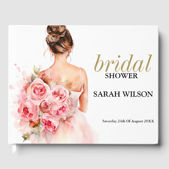 Blush Rose Wasserfarbe Hochzeitskraut Brautparty Gästebuch (Vorderseite)