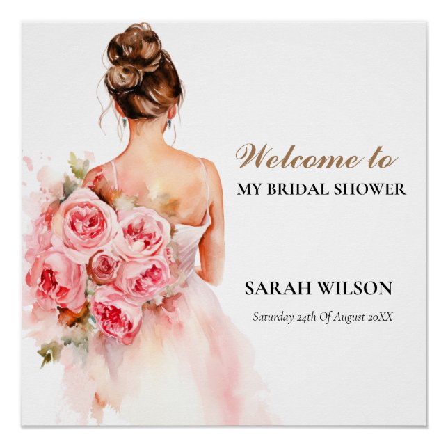 Blush Rose Wasserfarbe Hochzeitskraut Brautparty Poster (Vorderseite)