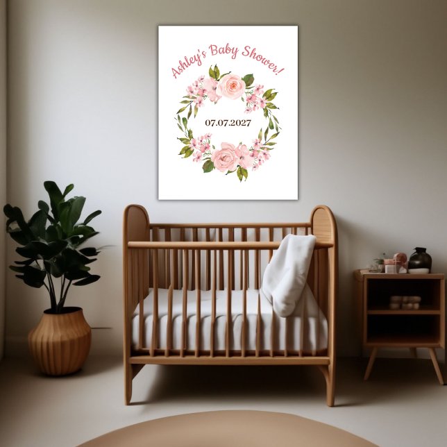 Blush Rose Wasserfarben BläsernBaby Dusche Poster (Blush Rose Watercolor Floral Baby Shower Poster)