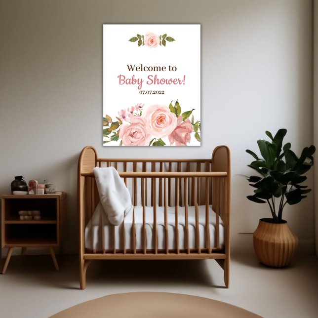 Blush Rose Wasserfarben BläsernBaby Dusche Poster (Blush Rose Watercolor Floral Baby Shower Poster)