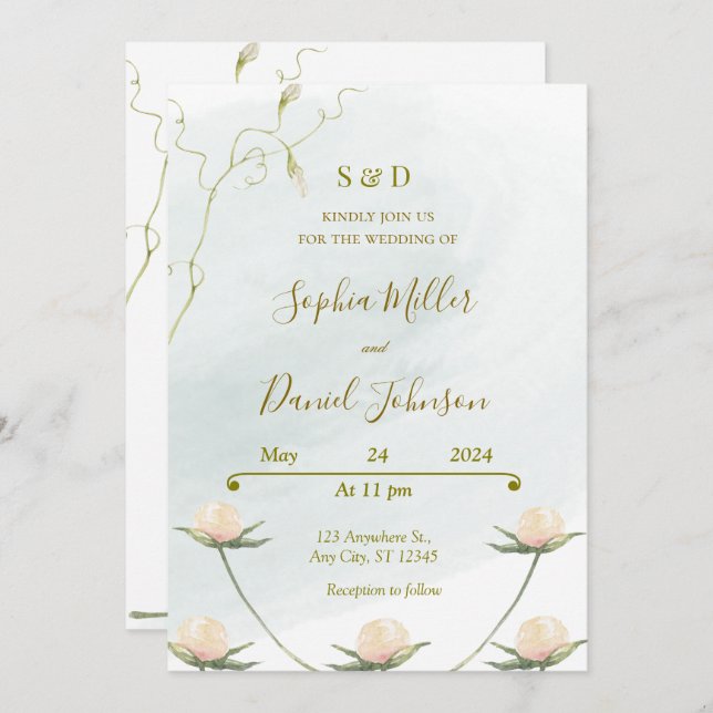 Blush Rose Wedite Einladung (Vorne/Hinten)