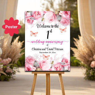 Blush Rose zum 1. Hochzeitstag willkommen Poster