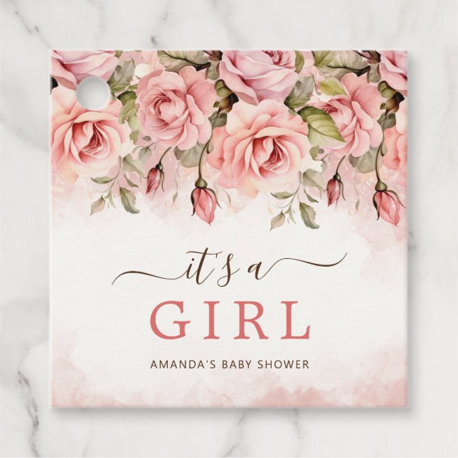 Blush RosemEs ist eine Girl Baby Dusche Geschenkanhänger (Vorderseite)