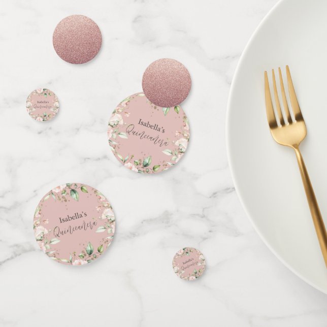 Blush Rosen Floral Wasserfarbe Glitzern Quinceañer Konfetti (Gruppe)