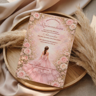 Blush-Rosen-Garten-Quinceañera Einladung