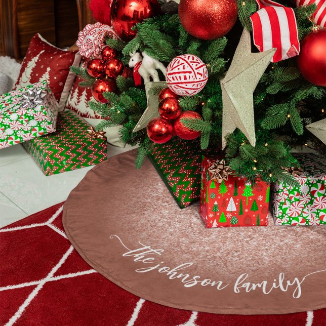 Blush Rosen Gold Glitzer Soft Terracotta Polyester Weihnachtsbaumdecke (Blush Rose Gold Glitter Soft Terracotta Brushed Polyester Tree Skirt)