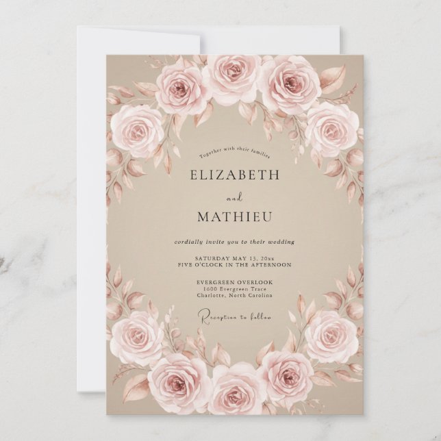 Blush-Rosen-Romanze-Hochzeit Einladung (Vorderseite)
