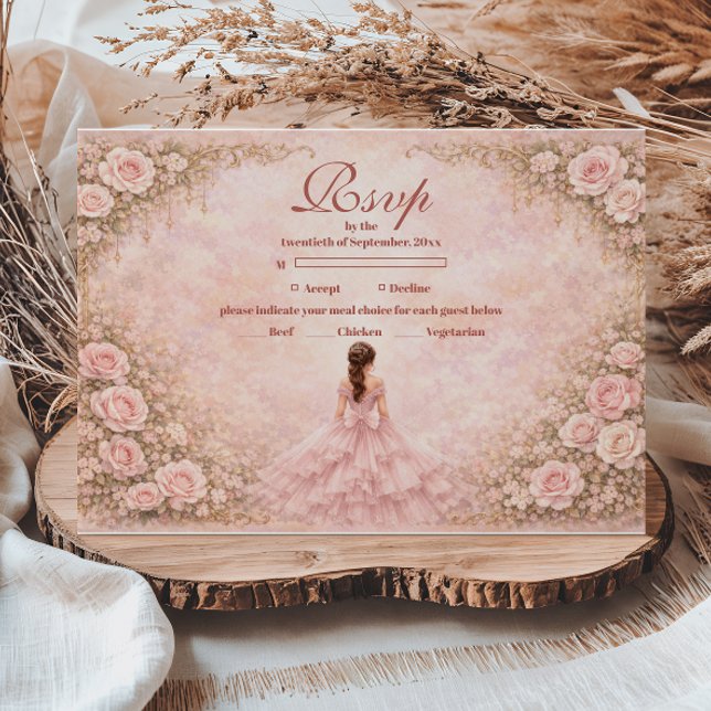 Blush-Rosengarten-Quinceañera RSVP Karte (Von Creator hochgeladen)