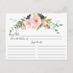 Blush Roses & Peonies Bridal Shower Recipe Card Postkarte