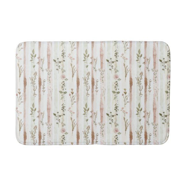 Blush Roses Stripes Floral Badematte (Vorderseite)