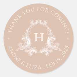 Blush Royal Baroque Wappen Monogram Wedcker Runder Aufkleber