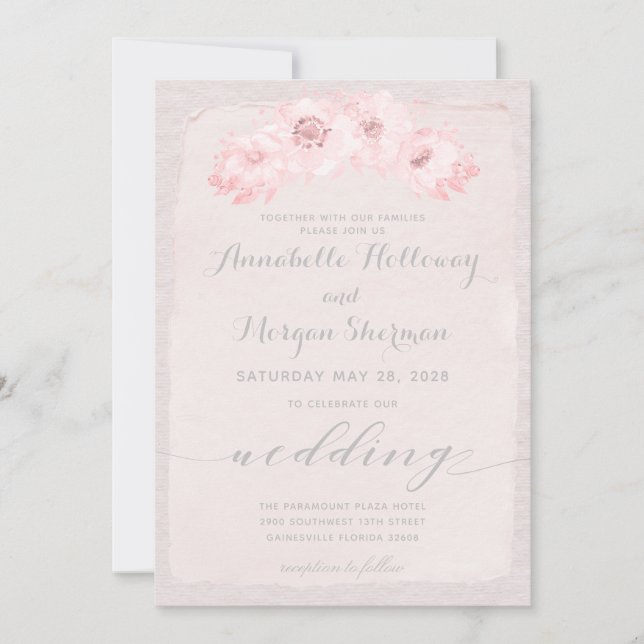 Blush Rustic Calligraphy Wedding Einladung (Vorderseite)