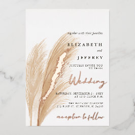 Blush Rustic Earthy Neutral Boho Pampas Wedding Folieneinladung